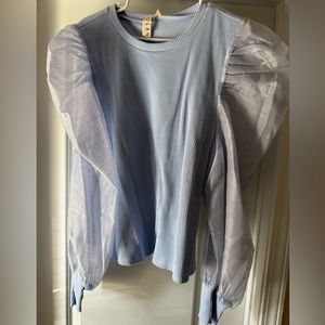Anthropologie Light Blue Puff Sleeve Top